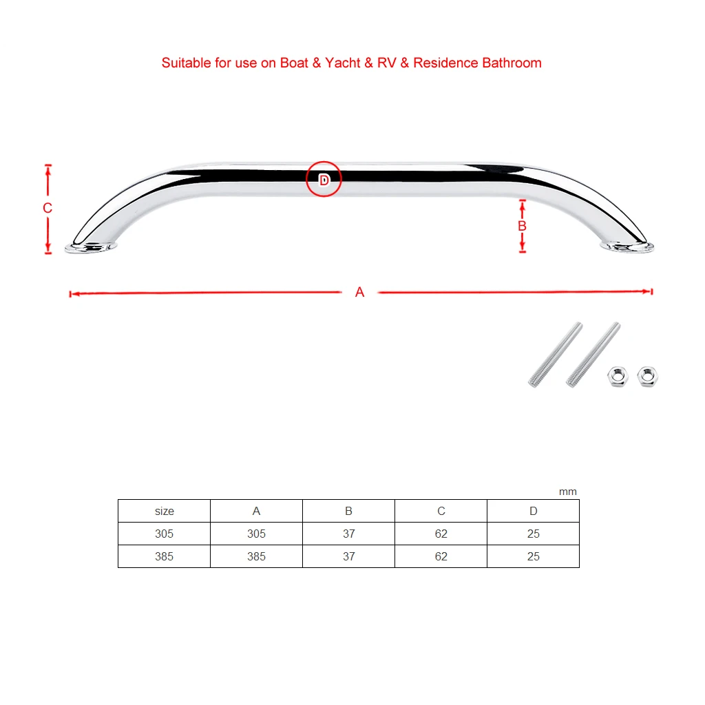 

2PCS Stainless Steel 316 Grab Handle Door Handrail Grip Rail Grab Bar Handle with bolt Boat Hatch Marine Yacht Bathroom Hardware
