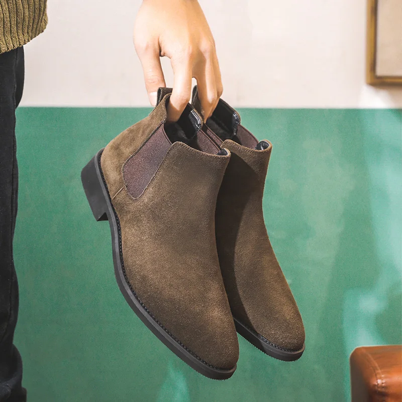 

ZSAUAN Typical Men Boots Luxury Cow Suede Chelase Casual Boots Winter / Spring Slip-on Stylish Boots Italian Elegant Shoes