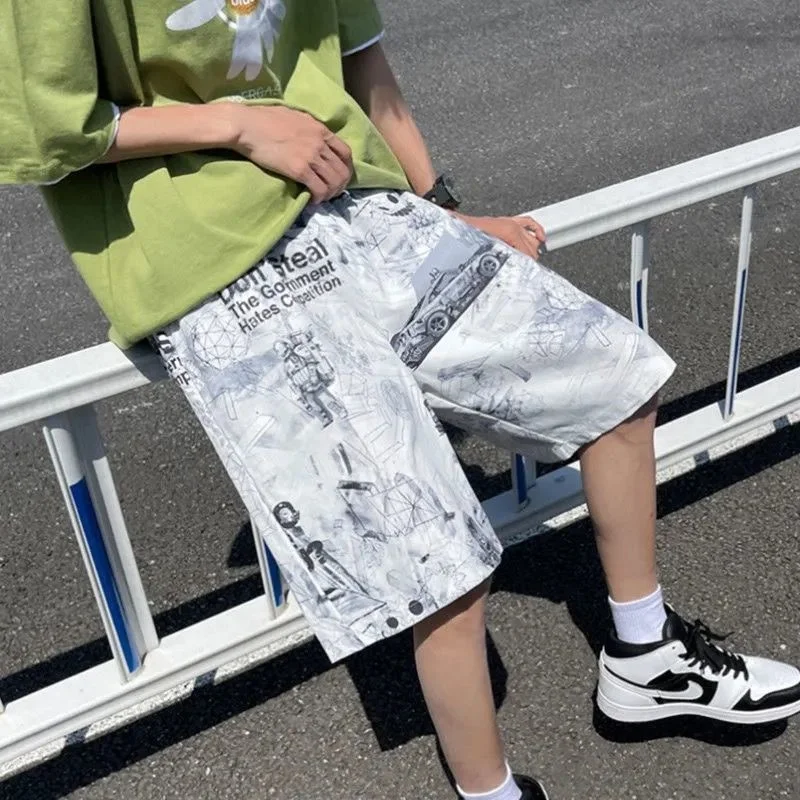 Шорты мужские повседневные с принтом модные штаны в стиле хип-хоп граффити