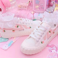 japanese cute lolita shoes round head flat strawberry board shoes kawaii girl sneakers kawaii shoes loli anmine cosplay shoes