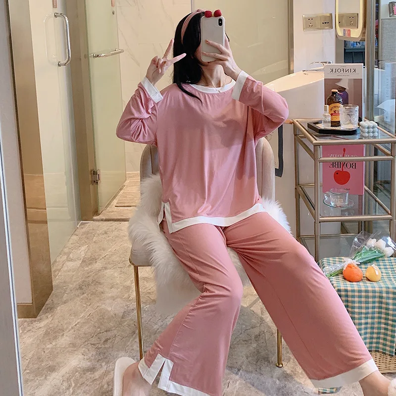 

Loose Women's 2PCS Pajamas Suit Spring Autumn Loose Sleepwear Casual O-Neck Top&Pant Home Wear Lounge Comfort Nightwear M-XXL