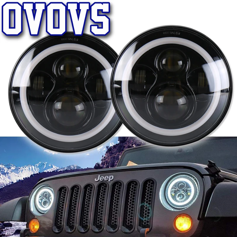 Черный 7 дюймовый круглый светодиодный фары с высоким ближнего света Белый DRL