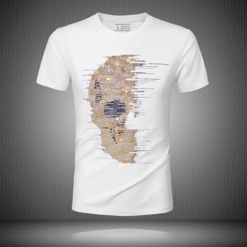 

2021 Skull Rhinestones T Shirts Men Summer Clothes Short Sleeve Man Streetwear O Neck T shirts High quality