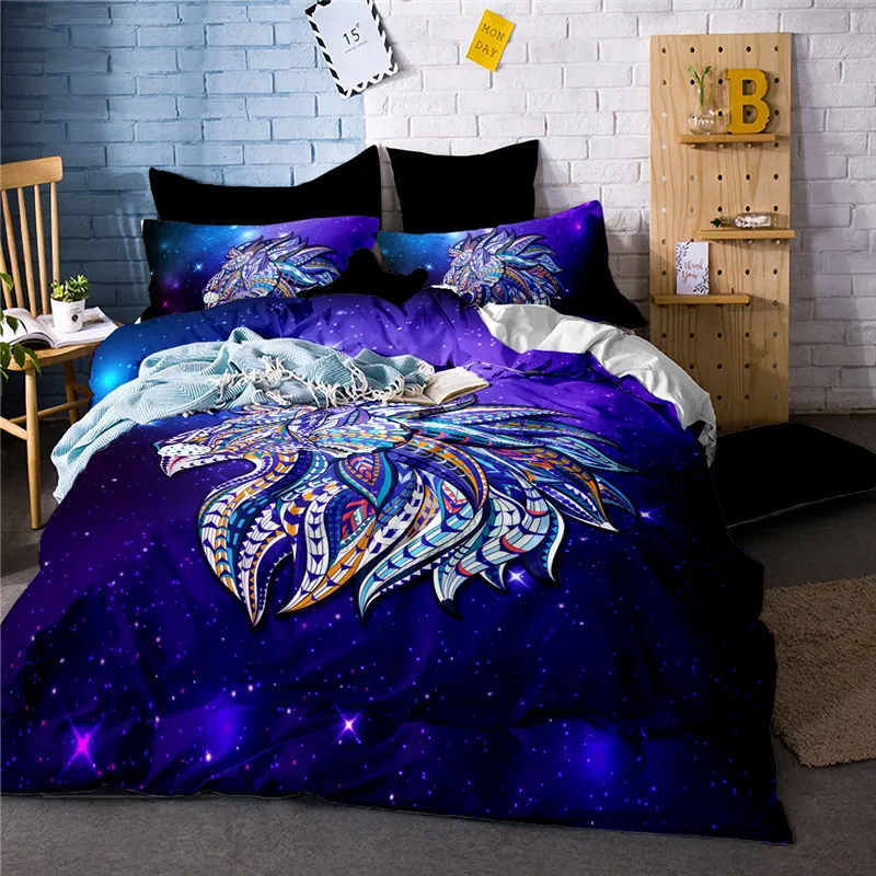 3D Лев Слон Обезьяна фиолетовый звездное небо комплект постельного белья с