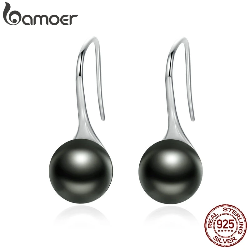 BAMOER,, 925 пробы, серебряные, элегантные, круглые, имитация жемчуга, висячие серьги для женщин, Стерлинговое серебро, ювелирные изделия, Brincos SCE144