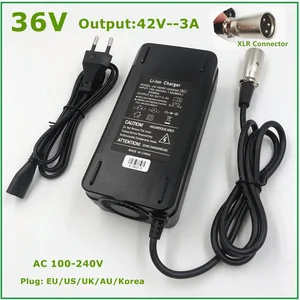 36v output 42v 3a electric bike lithium battery charger for 36v li ion battery pack with 3 pin xlr socketconnector cooling fan free global shipping