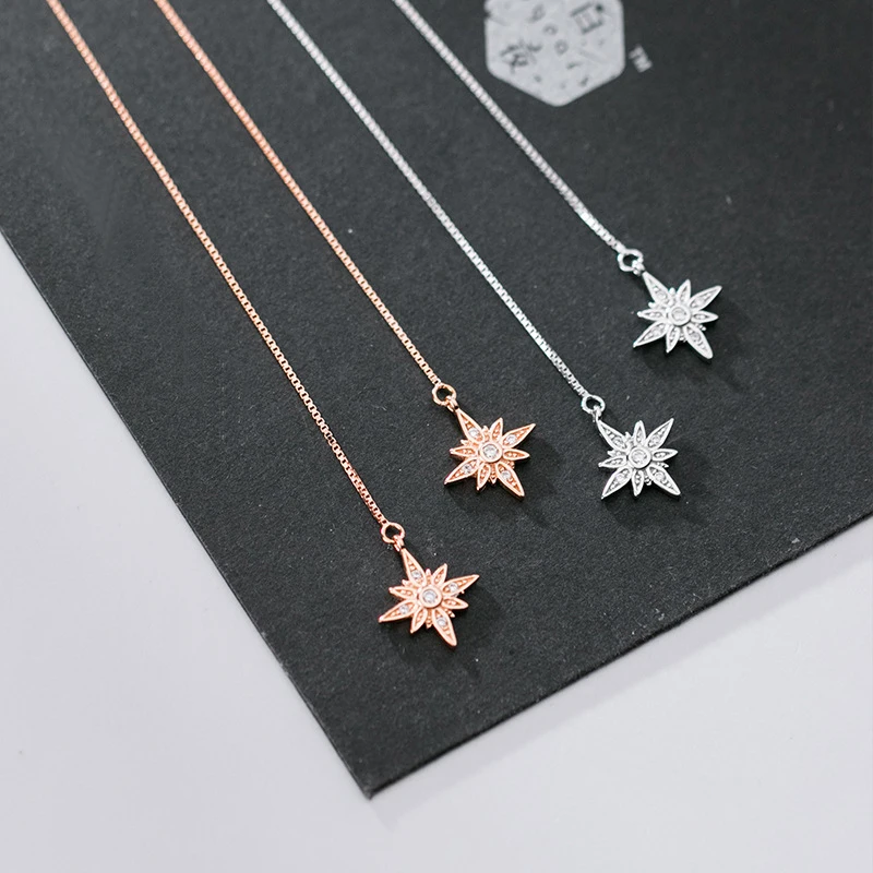 

Real 925 Sterling Silver Star Threader Earrings Astral Long Pull Through Drop Earrings for Women Birthday Christmas Gift