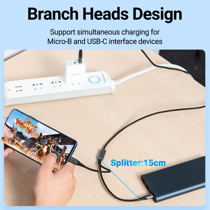 Vention USB Type C кабель для Huawei Mate 30 P40 Pro 2 в 1 Micro зарядки данных Samsung Xiaomi зарядный - купить