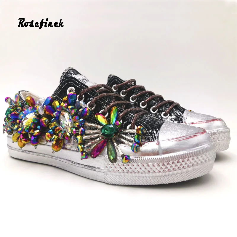 Женские парусиновые туфли стразы оригинальные модные кроссовки ручной работы с
