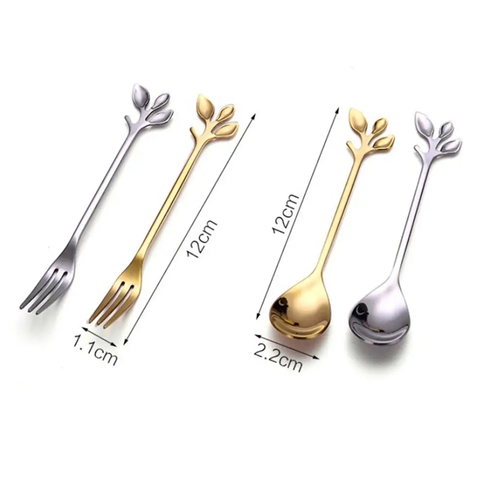 Ложка и вилка в форме листа из нержавеющей стали маленькая чайная ложка