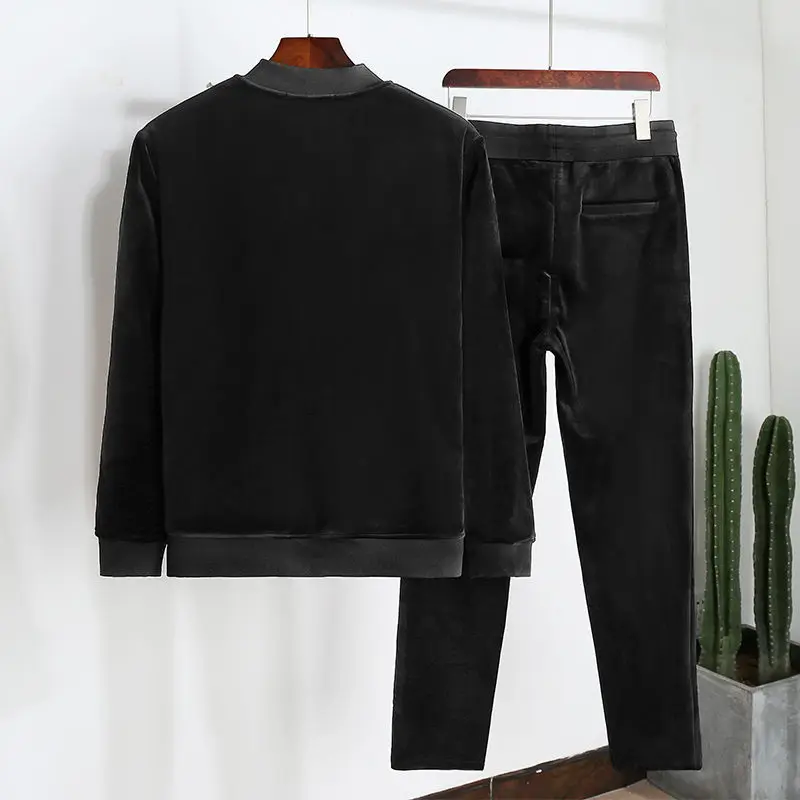 Double-sided Gold Velvet Men's Casual Sports Suit Autumn and Winter Sweater Men's Plus Velvet Thick Warm Suit