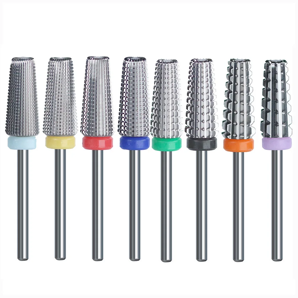 10Pcs/Set High Quality 5 in 1 Tapered Carbide Nail Drill Bits With Cut Carbide Milling Cutter For Remove Gel Nails Accessories
