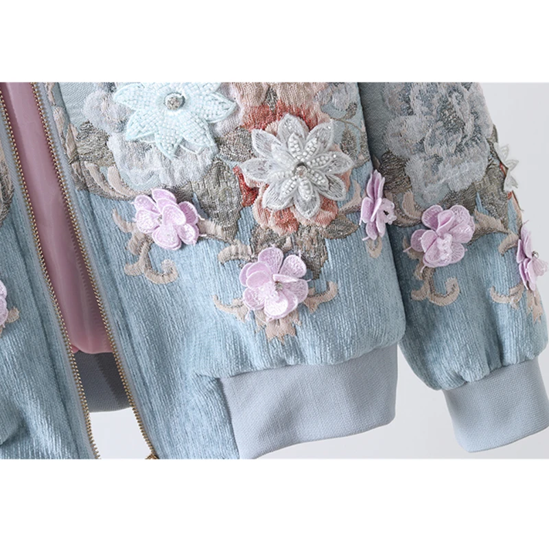 

Fashion Short Baseball Jacket Woman 2020 Autumn Long sleeve Zipper Embroidery Flowers Bomber Jacket Loose Coat Women Tide H630