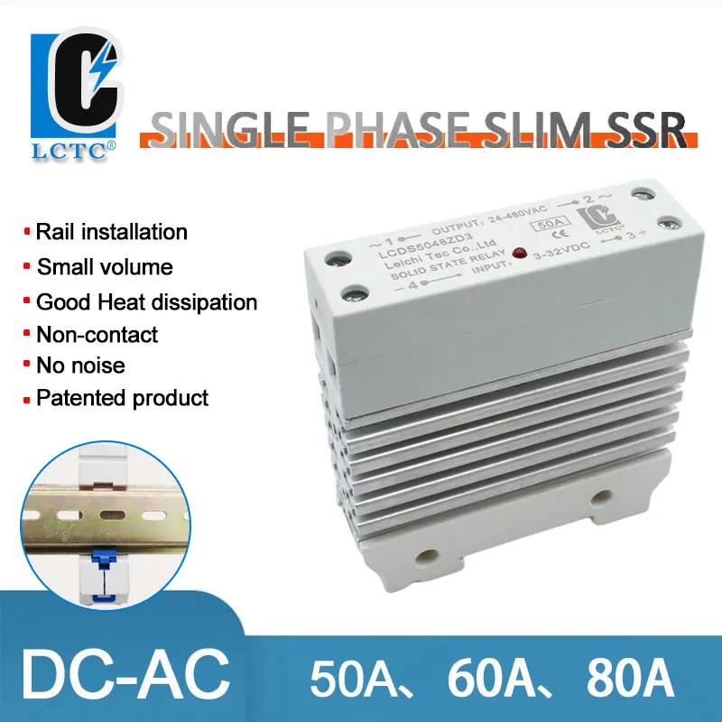 

LC New Slim SSR 50/60/80A DA 3-32V DC Control 220V AC Relay High Quality Single Phase Solid State Relay 50A 60A 80A Easy Wiring