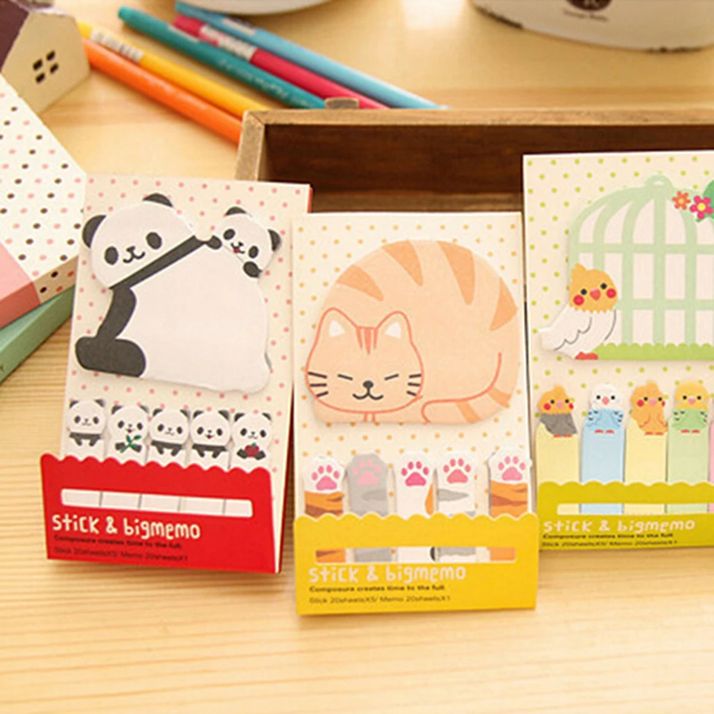 Kawaii Memo Pad Bookmarks Creative Cute Cat Panda Sticky Notes index Posted It Planner Stationery School Supplies Paper Stickers