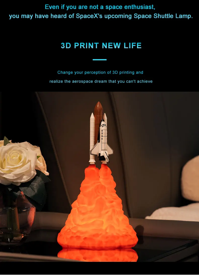 3D печать Космический Шаттл светильник светодиодный ночник USB перезаряжаемая ракетная лампа поддержка дропшиппинг