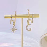 ins star and moon goddess 14k real gold earring removable temperament exquisite luxury charm earring for women delicate pendant