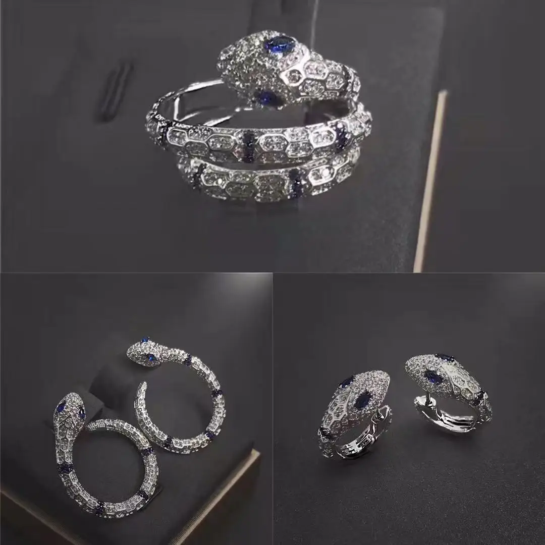 

s925Sterling Silver Personalized single Black Snake Sliding Ear Bone Cuff Blue Zirconia Eyes Clip Earring For Women Gift Jewelry