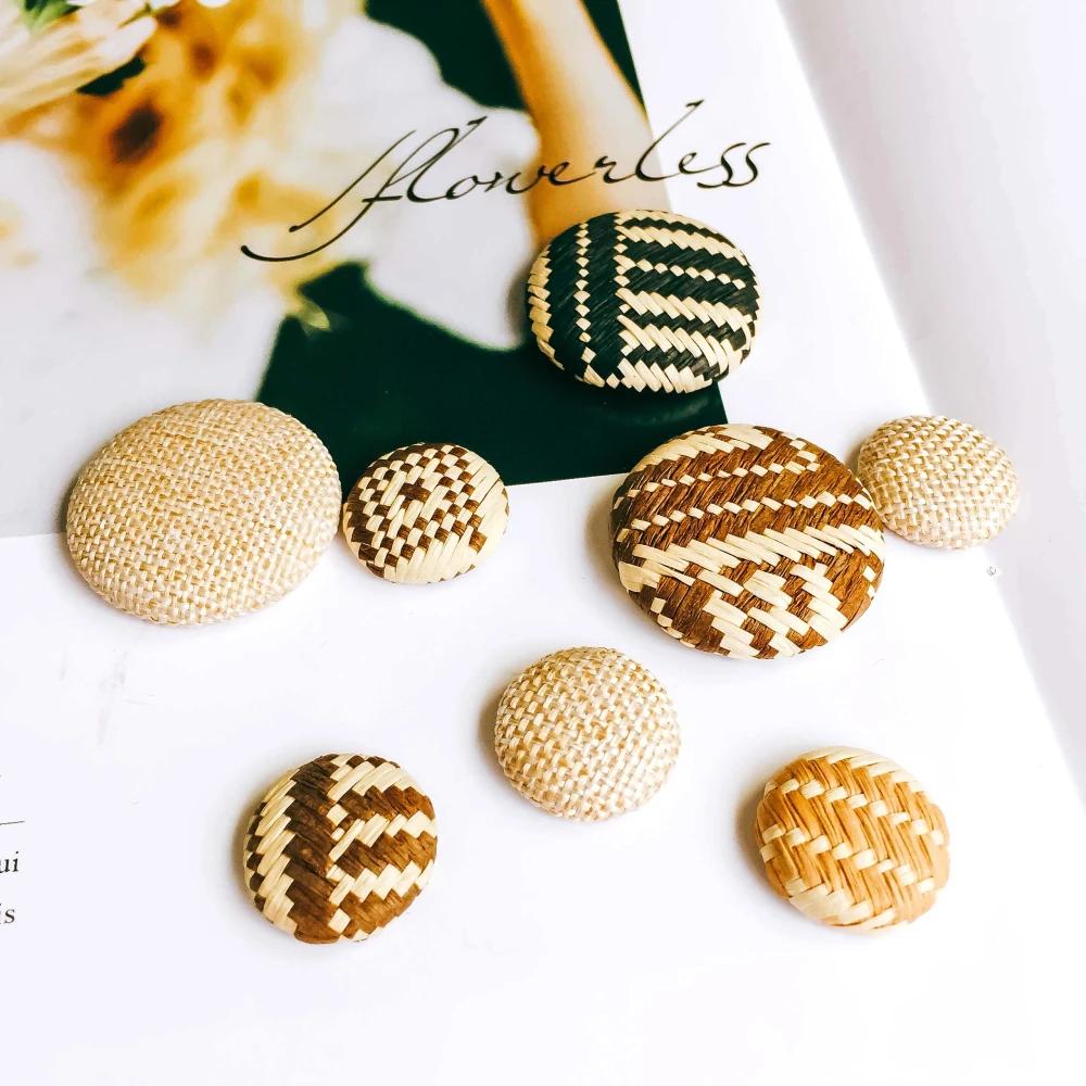 

Wind Bamboo Straw Cameo Button Earrings Brooch Spacers Pendant Accessories Supplies for Jewelry Making Diy Handmade 20pcs