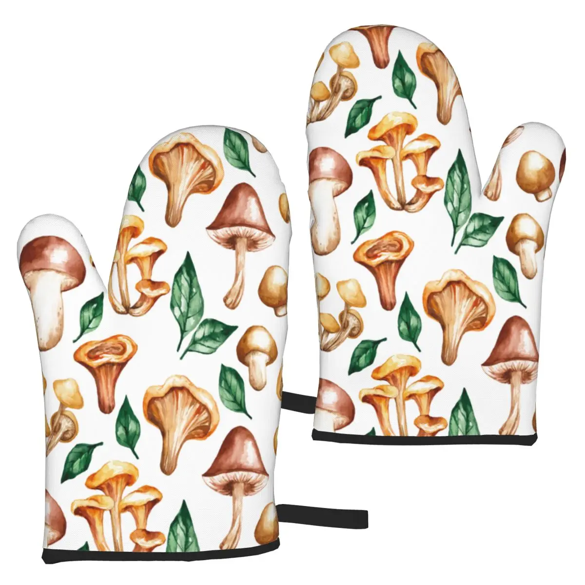 

2Pcs Hot Oven Mitts Watercolor Mushroom Leaves Baking Anti-Hot Gloves Oven Microwave Baking Kitchen Tools