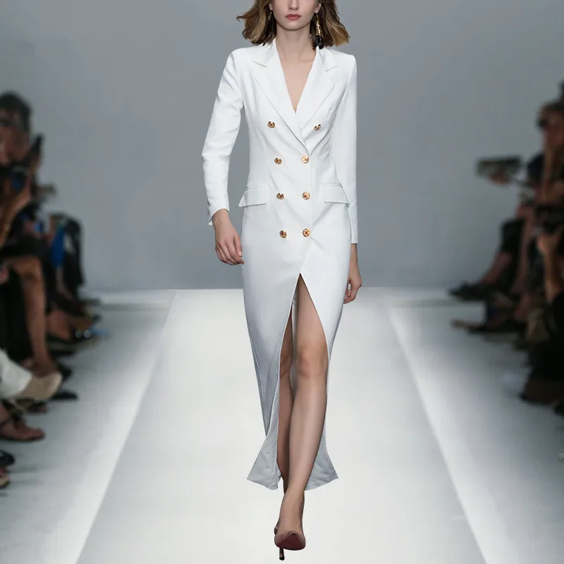 Женское двубортное платье-Блейзер элегантное офисное платье с отложным