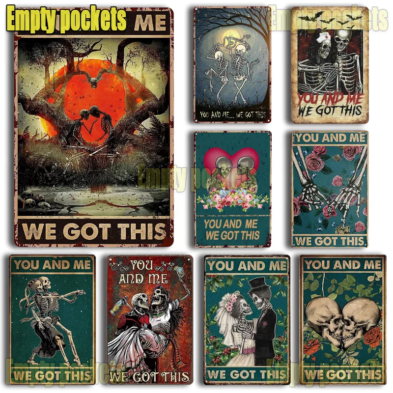 Металлический жестяной знак пара скелетов танцующих на всю луну вы и я получили