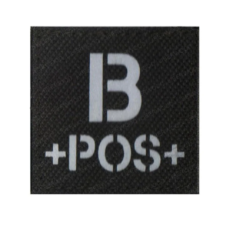 Blood Type  A+ B+ O+ AB+ POS Positive IR patch FOR backpacks coat tactical  patch Reflective Badge sticker with hook loop images - 6