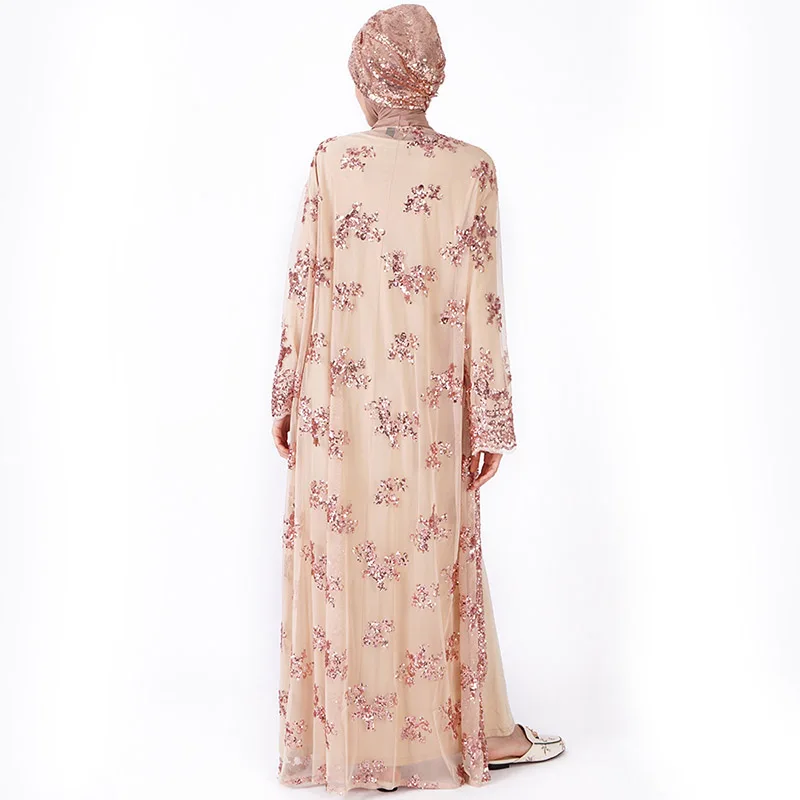 Middle East Saudi Arabia Luxury Mesh Sequin Embroidered Travel Women's Robe Muslim Dubai Ramadan Mosque Prayer Abaya Dress