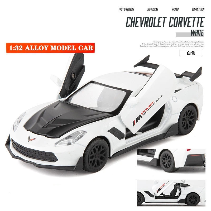 No Original Box 1:32 Corvette Diecasts& Toy vehicles сплав оттягивающийся автомобиль игрушки Модель со звуком и светильник игрушечные машинки для детей Подарки - Цвет: No Original Box