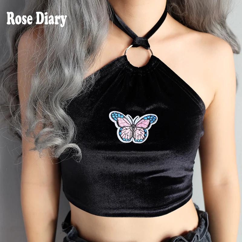 Летняя Сексуальная Клубная одежда roседиари милые укороченные топы бархатные