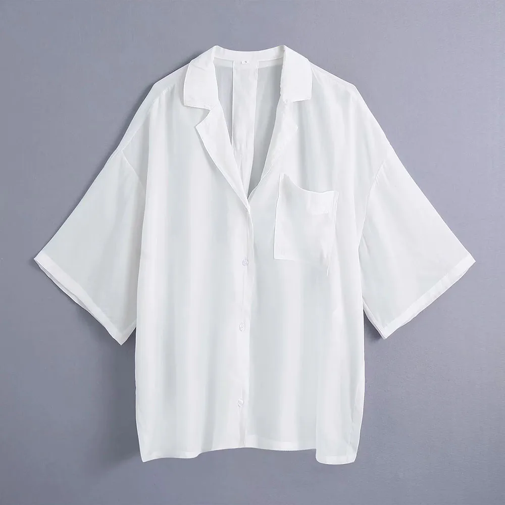 

Women white Solid oversize Short sleeve TurnDown Collar Single Breasted Shirt Female streetwear Shirts Ladies casual Shirt