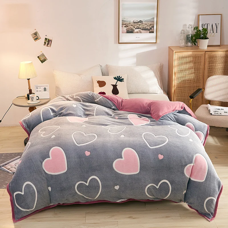 

Love Heart/Velvet Multifunctional Hemming Single Duvet Cover Snowfleece 1pcs Autumn/Winter Warm Duvet Cover Home Textiles