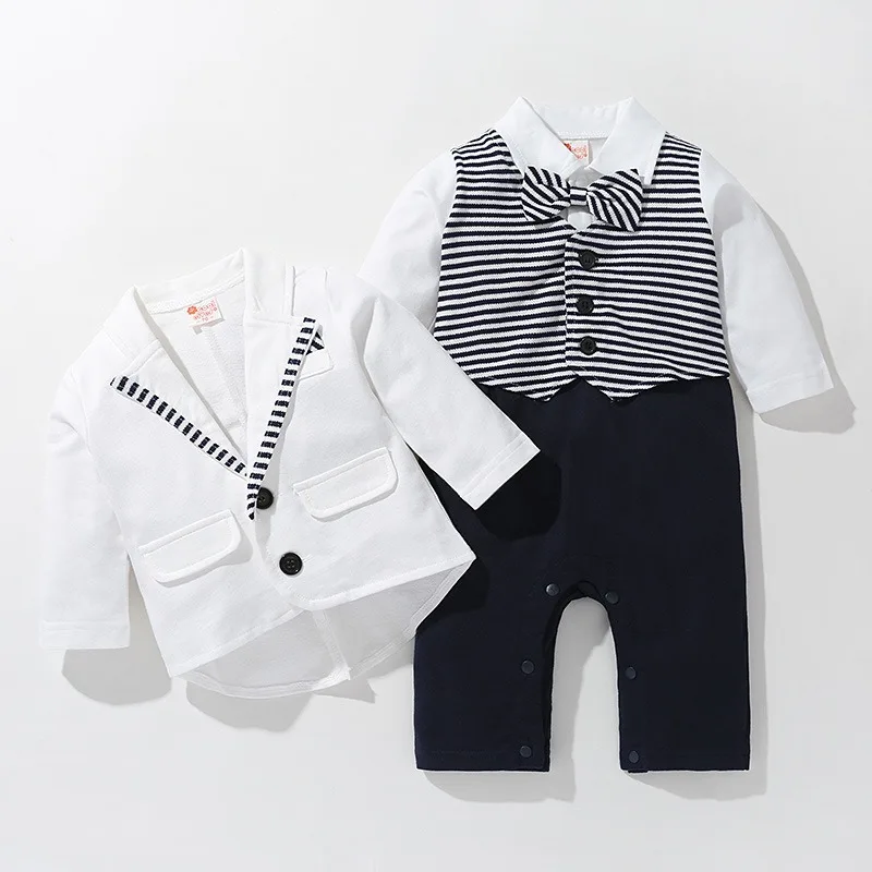 

Children's Clothing Baby One-piece Spring&Autumn Romper with Jacket 2 PCS Suits Long Sleeve Newborn Boy Gentleman Suit Set