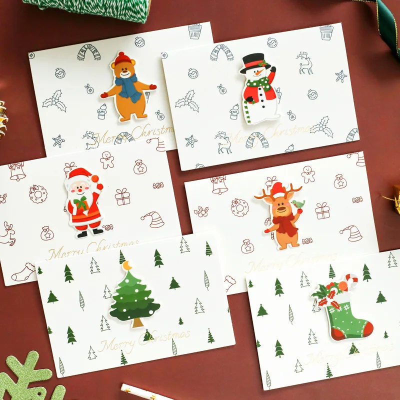 

Creative Christmas Three-dimensional Sticker Greeting Card Bronzing Message Blessing Cardstock Paper Kawaii School Supplies Gift