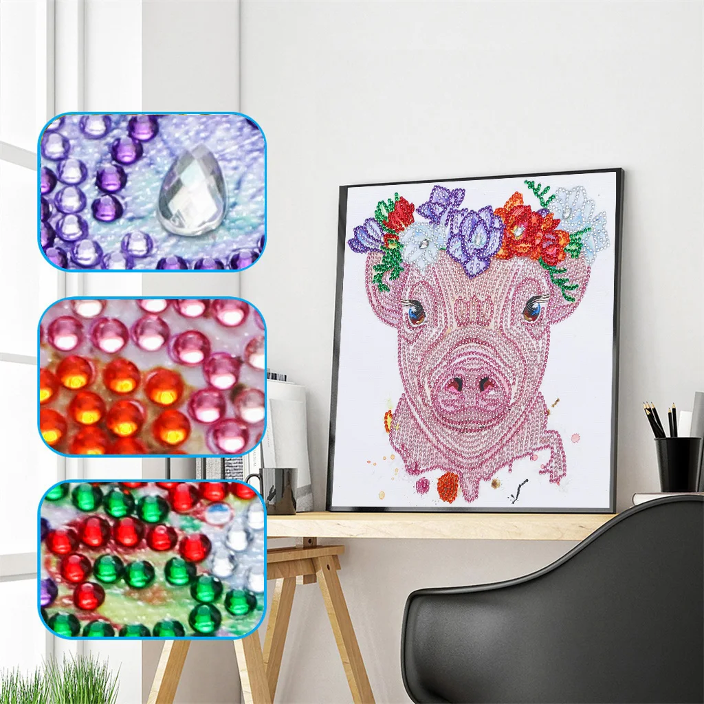 

Алмазная вышивка, мозаика, вышивка крестиком, особая форма, цветок, свинья, ребенок, высокое качество, частичное DIY 5D, распродажа, украшение, п...