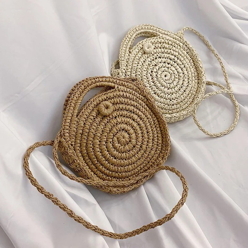 

Bohemia Straw Shoulder Bag Women Handmade Weave Crossbody Bag Round Kintted Handbag Summer Beach Bags Circle Rattan Purse bolso