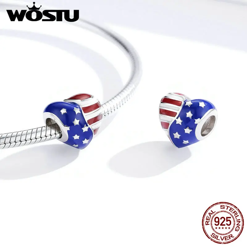 Бусины-шармы WOSTU из серебра 925 пробы в форме американского флага сердца CTC281 |