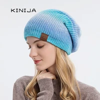 autumn winter gradient color knitted hat female skullies beanies warmer outdoor cold proof cap thickened fashion tie dye hat