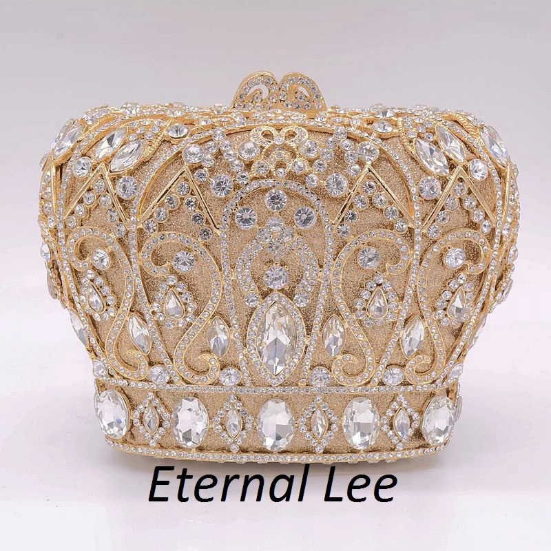 

ETERNAL LEE Gold Crown Shape Women Diamond Evening Purses Bolso Mujer Ladies Luxury Celebrity Party Bag Clutch Wedding Bridal