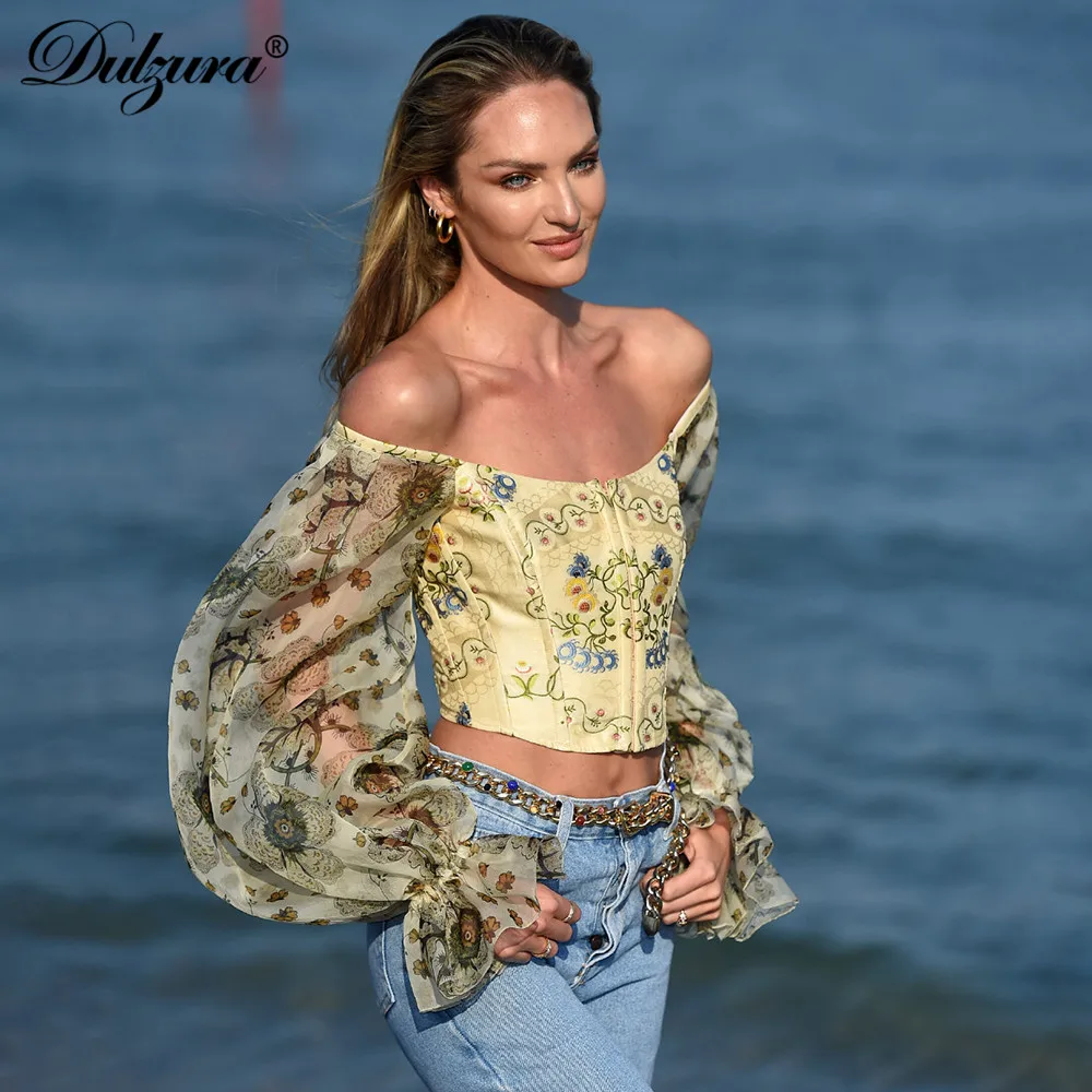 Dulzura женская футболка Укороченная рубашка Элегантная с открытыми плечами