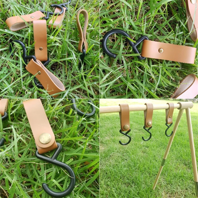 

1Pcs Outdoor Cookware Hanging Rack Hook Triangular Pot Pan Lamp Holder Leather Hook For Camping Hiking