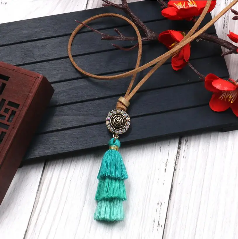 Этническое богемное винтажное розовое ожерелье трехслойное хлопковое с