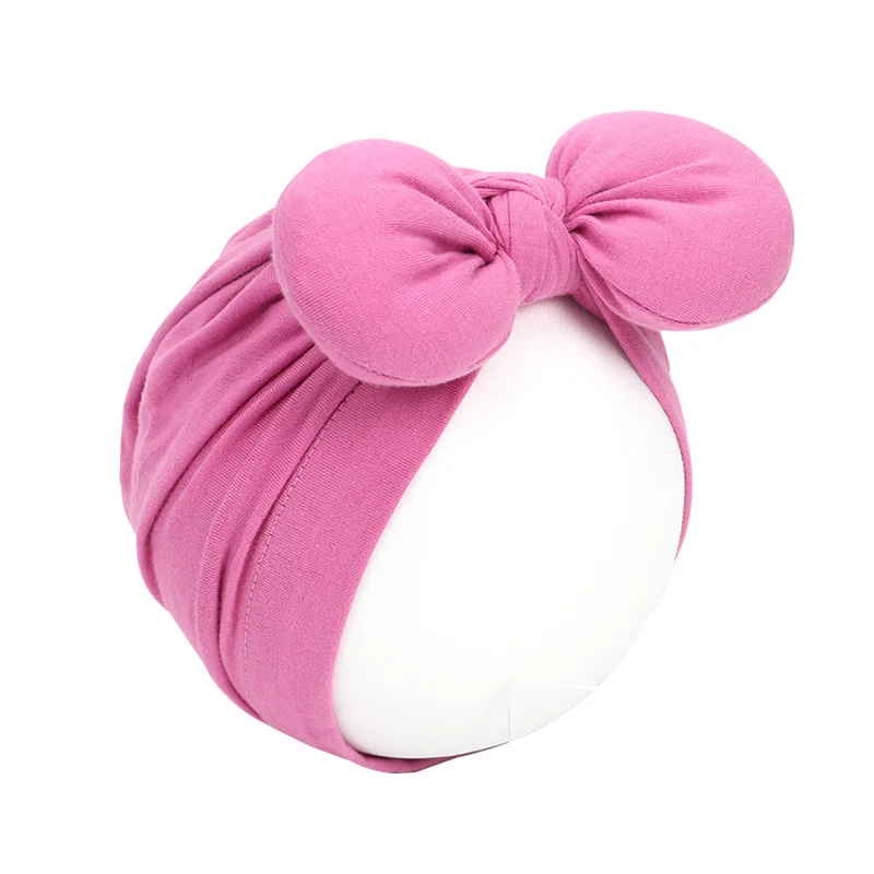 Fushcia Bunny Милая шапочка в горошек для маленьких девочек с бантом, карамельный цвет, детская чалма, кепка для девочек, эластичные Аксессуары для младенцев, 1 шт - Цвет: Fushcia Bunny