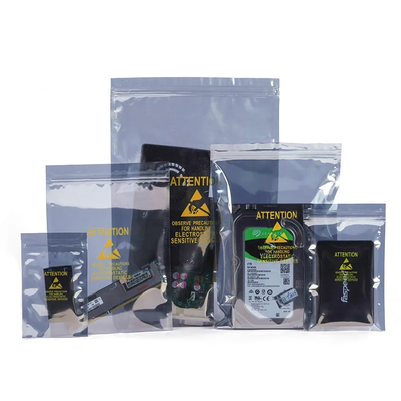 

100pcs Standard Anti Static Shielding Attention Zip Lock Bag Surface Coating Circuit Board Battery Hard Disk USB Package Pouches