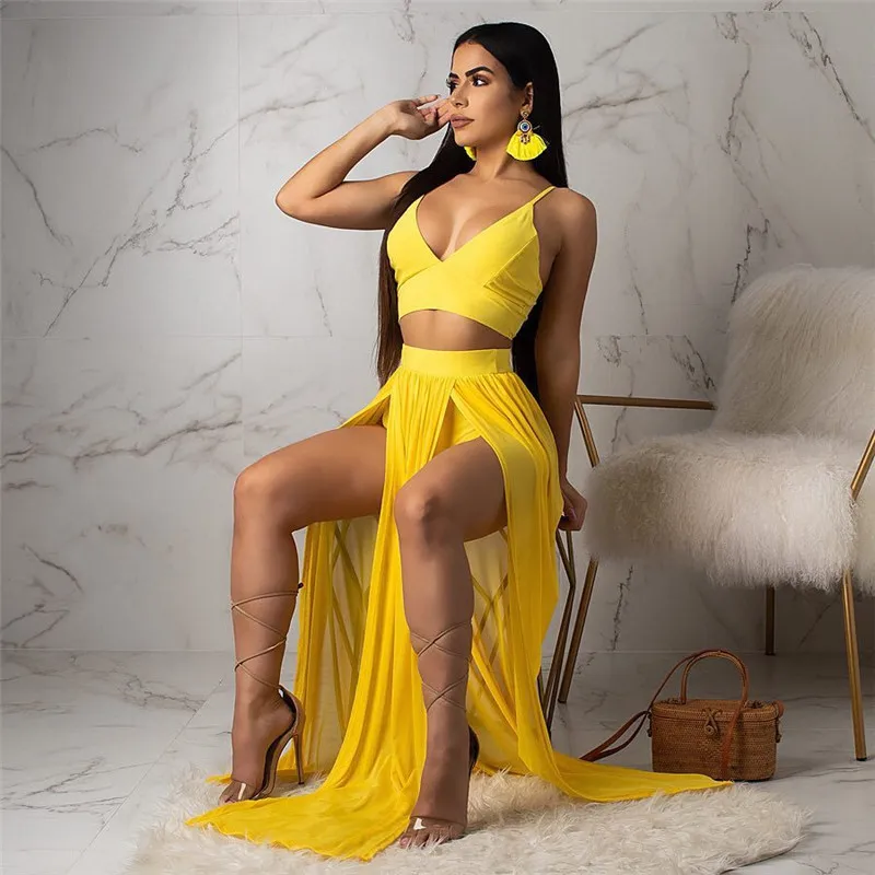 2021 Sexy Summer Two Piece Set Dress Women Chiffon Maxi Ladies Sleeveless Beach Sundress Formal Evening Party Long Dresses | Женская
