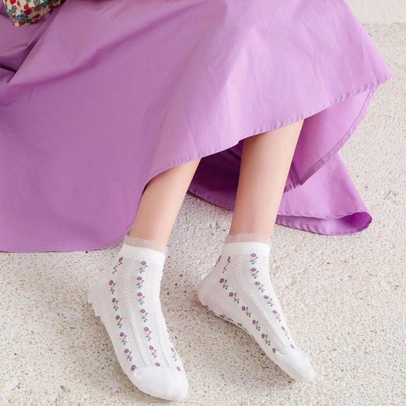 Embossed Obscure Sweet Women Thin Shallow-Mouth Boat Socks Spring Summer Cute Short-Tube Cotton Female Ankle Socks Ladies M6CD