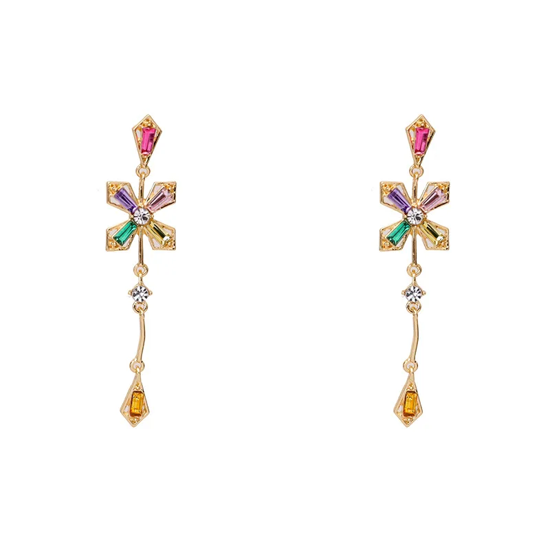 

Luxury Long Flower Shiny Colorful Zircon Earrings for Women Girls Pendant Temperament Sweet Rhinestone Jewelry Accessories Gifts