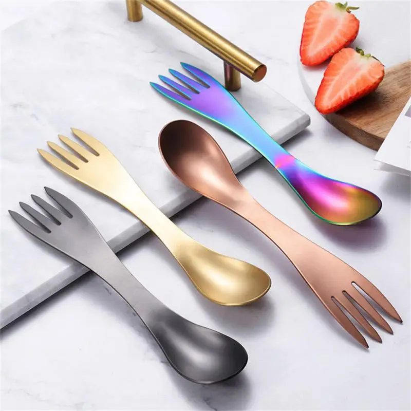

Double Head Spoon Fork Salad Instant Dinnerware Octopus Pattern Fork Stainless Steel Bread Cake Spoon Home Kitchen Accessories