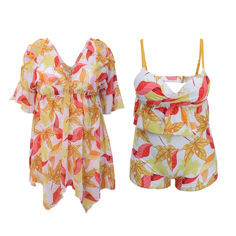 

Large size swimsuit women's three-piece hot spring bikini fat MM200 kg plus fat to increase conservative cover belly slim swimsu