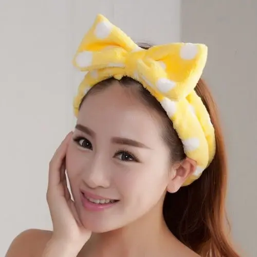

Women Hair Headwear Lovely Bow Dot Striped Soft Shower Hair Band Wrap Headband Bath Spa Hair MakeUp Cute Rich Elastic